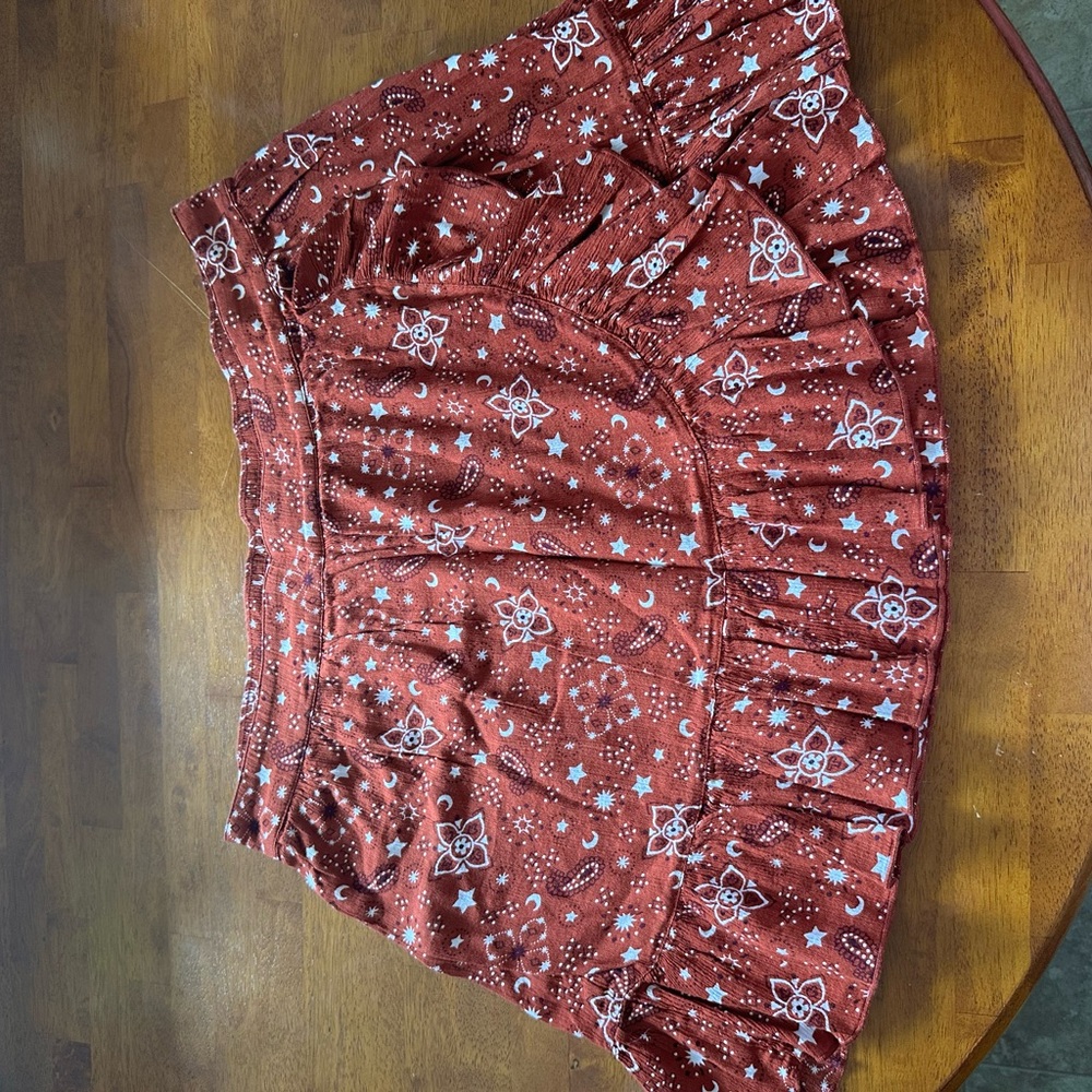 Aerie Red Mini Skirt with White Patterns